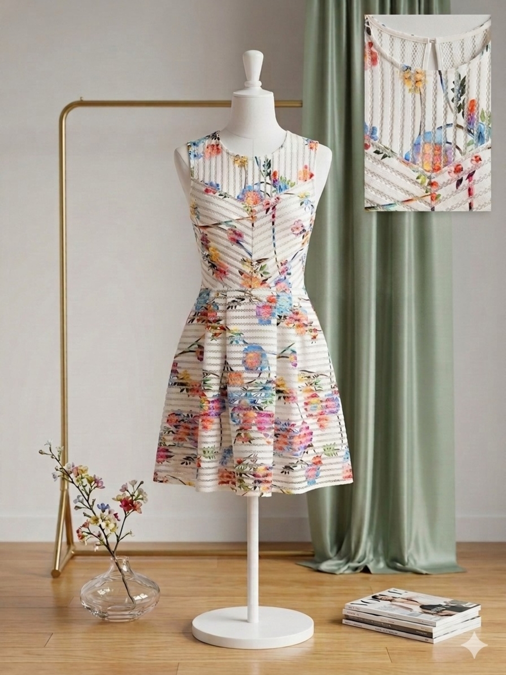 Gabby Skye White Floral Fit-and-Flare Mini Dress